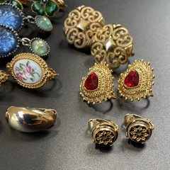 AVON Clip On Earring 10 Pair Lot All Signed Gold and Silver Tone Heart Clover
