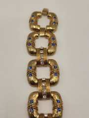 JBK Camrose Cross Blue Crystal Bracelet Gold Plated Bold Textured Open Links