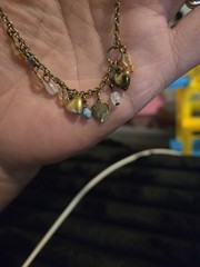 Vintage charm necklace or bracelet with brass heart charms and various Beads