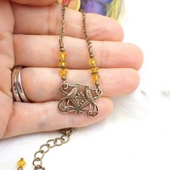 Small Art Nouveau Lovebird Necklace, Handmade Antique Brass Handmade Jewelry