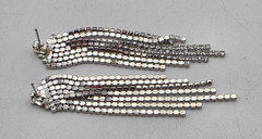 Crystal Fringe Tennis Drop Earrings Silver Tone Chandelier Vintage 2.5 in