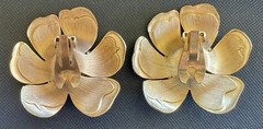 Vintage Clip Earrings Huge Flower Blue Cabochon Flower Statement Gold Tone 80s