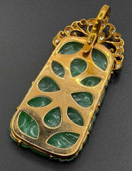 Vtg Chinese Apple Green Jadeite Jade Pendant w 14K Gold & Diamonds (AHB) 406