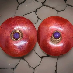 Vintage Tulla Boothe Round Copper & Stone Post Earrings