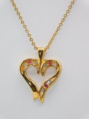 B293-VINTAGE NECKLACE~LIND~24K G.E.P.~G10~HEART~17″ LONG