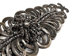Unusual BIG Antique FRENCH? CUT STEEL & SILVER TONE FERN Brooch 1920s 1930s