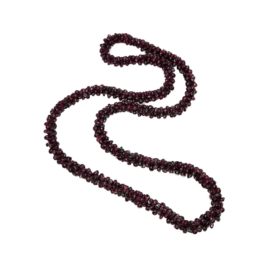 Vintage 1980s Long Single Strand Almandine Garnet Rondelle Beaded 26″ Necklace