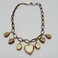 Red Acrylic Gem Statement Red Heart Brass Tone Large Link Vintage Necklace 17 In