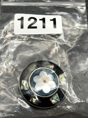 Vintage Mexico Alpaca Silver Mother of Pearl Abalone Flower Brooch Pin Boho