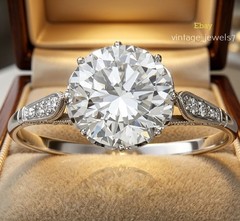 4CT Round Lab Created Diamond Vintage Crown Antique Filigree Ring 14K Gold Over