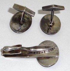 Vintage SIAM STERLING Silver Niello Cufflinks & Tie Clasp In Original Box Sgd BB