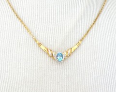 14K Gold on Sterling Silver 925 Natural Heated Blue Topaz Diamond Necklace 18″