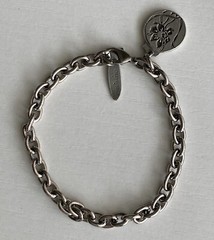 Old Forge Pewter Oval Link Bracelet Daffodil Faith Adjustable 8.5in w/ Charm 20g
