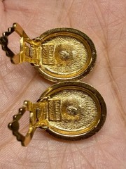Vintage Auth Lanvin Germany Gold Tone ClipOn Earrings Oval Red Simulated Crystal