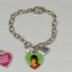 Disney High School Musical Charm Bracelet Necklace Set Silver Tone Heart Flower