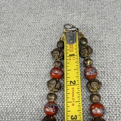 Vintage Necklace Painted Glass Beads Metal Beads Metal Filigree Pendant
