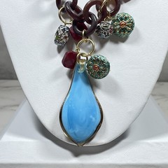 VTG Signed Erickson Beamon Runway Statement Necklace Flower Swirl Glass Pendant