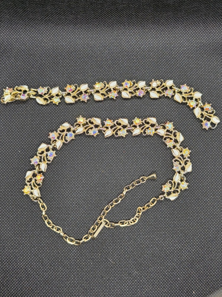 Vintage AB Choker & Bracelet Set Bracelet Missing One Stone Gold Tone