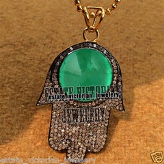 2.50ctw Rose Cut Diamond Emerald Silver Victorian Stunning Hamsa Pendant Jewelry