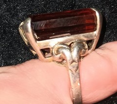 VTG Sterling Silver W/Orange Glass Setting Art Deco Style Cocktail Ring Sz 6 1/2