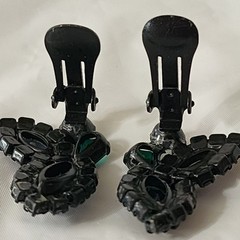 Weiss Climber Earring Dark Jewel Tone Color Rhinestone Couture Signed 60s Black