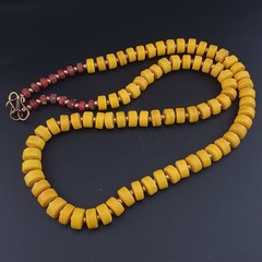 Antique African Sunburst Yellow Tire Glass Bead Necklace 24in 6.2–10.1mm