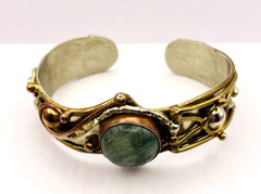 Vintage Mixed Metals Flourite Cabochon Cuff Bracelet