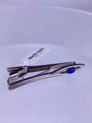 Marie Claire Blue Cabochon Silver Tone Tie Clip Bar Magazine Modern New Box