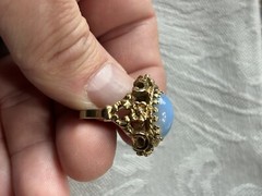 Vintage 18K Signed H.G.E. Victorian Style Faux Fire Opal Solitaire Band Ring 7