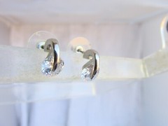 Vintage 7MM CZ Cubic Zirconia Tension Set Stud Earrings Silver Clad