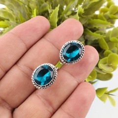 Natural Apatite Blue Groomsmen Art Deco Classic Cufflinks Jewelry 925 Silver