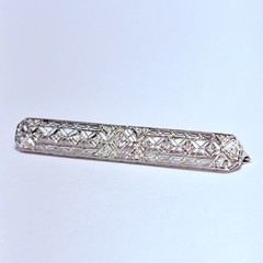 Art Deco 800 Platinum 0.24ctw Old European Diamond 53mm Bar Brooch Pin 4.4g
