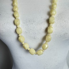 Two Vintage West Germany Necklaces Yellow Off White Lucite Plastic 3 Strand Long