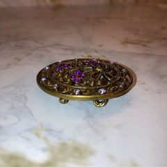 Vintage Brooch Purple Gold Floral Art Deco Pendant Pin Coquette Cocktail Jewelry