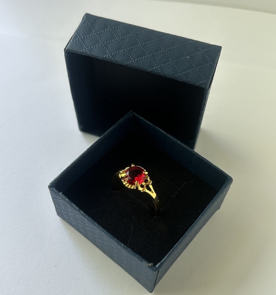 Vintage Red Cubic Zirconia Ring Gold Plated Womens Size 10