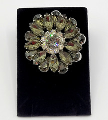 Possible D&E Juliana Green Smoky Navette Rhinestone Starburst Brooch Unsigned