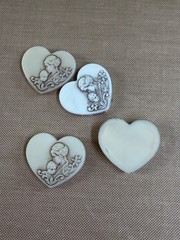 4 Vintage Heart Cameo Cabochons Mother & Child Translucent Ivory Jewelry Lot
