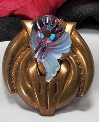 Vintage Gold EdLee Gold Rhinestone Glass Brooch Pin