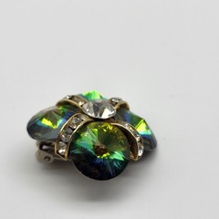 Stunning Rivoli rhinestone clip earrings unsigned Rainbow watermelon bold