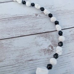 Vintage Necklace Statement Unusual Cream & Black Very Long Can Be Layered