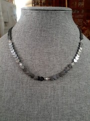 Hematite Heart shaped Bead Necklace with Clear Crystal Station Necklace 18″