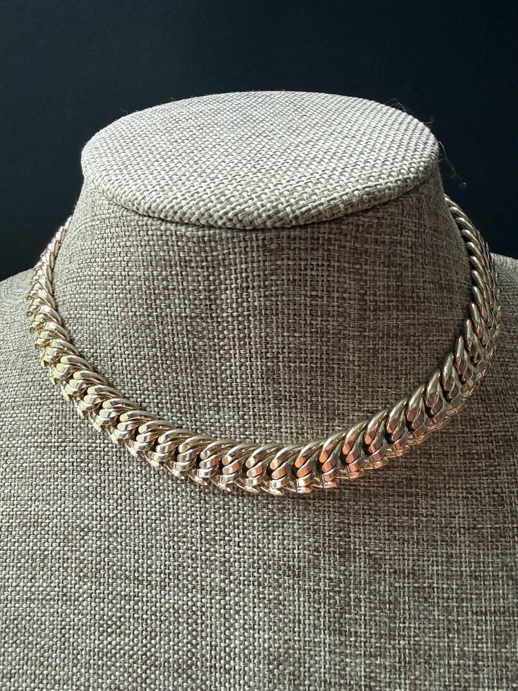 Vintage W Germany Flat Cuban Link Necklace Gold Tone 15” Minimalist Career