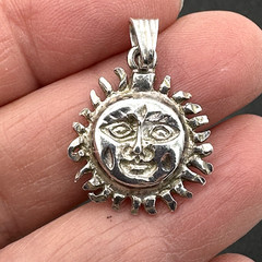 SUN FACE sterling silver pendant – vintage Mexican artisan-made 1-1/8″ signed