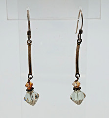 925 Crystal Drop Earrings 1.75in Sterling Silver 2g Aqua Blue Amber Tone Bicone