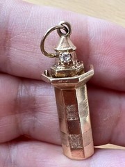 VINTAGE 14K GOLD DIAMOND LIGHTHOUSE CHARM PENDANT SOLID CUSTOM MADE NAUTICAL