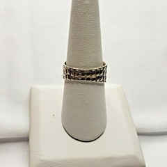 Vintage 925 Sterling Silver Topaz Faceted Flat Silver Dot Etch Ring Size 8.5