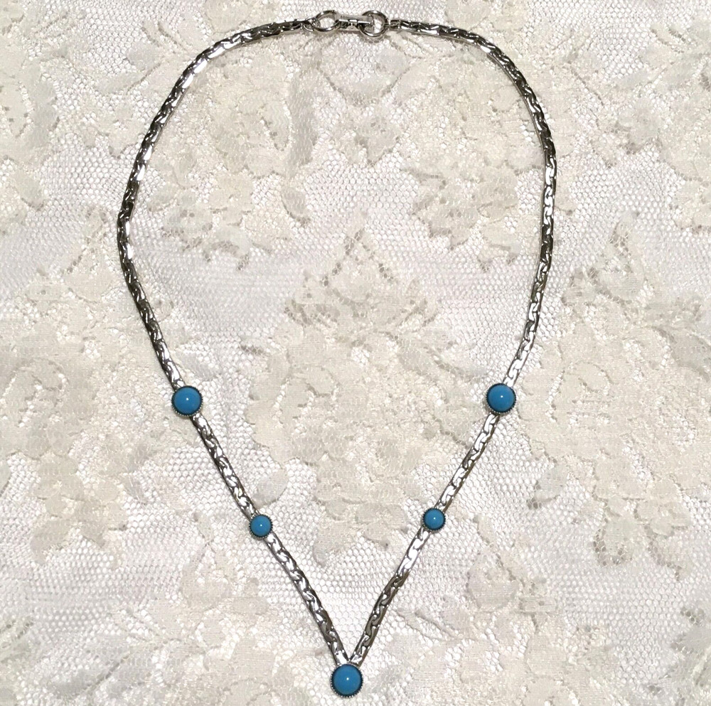 Vintage Western Silver Tone Necklace Blue Accents by Sarah Coventry