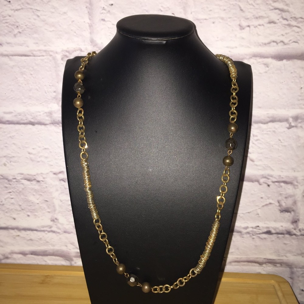 Cara NY Long Station Necklace Gold Tone Chain Beaded Acrylic 32″ Fashion
