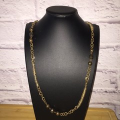 Cara NY Long Station Necklace Gold Tone Chain Beaded Acrylic 32″ Fashion