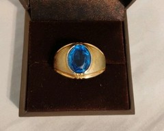 Vintage 18kt H.G.E. Ring With Blue Stone Unisex Sz 10.75